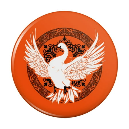 Swan on Fancy Floral Circle Kitchen Refrigerator Locker Button Magnet
