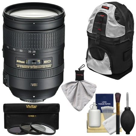 Nikon 28-300mm f\/3.5-5.6 G VR AF-S ED Zoom-Nikkor Lens + 3 Filters + Sling Backpack Kit for D3200, D3300, D5300, D5500, D7100, D7200, D750, D810 Camera