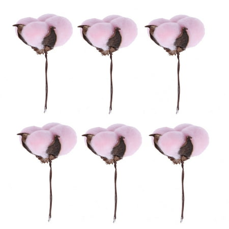 TOYMYTOY 6pcs Dried Cotton Flower Single Cotton Stems Artificial Flowers Home Wedding Decor (Light Pink)