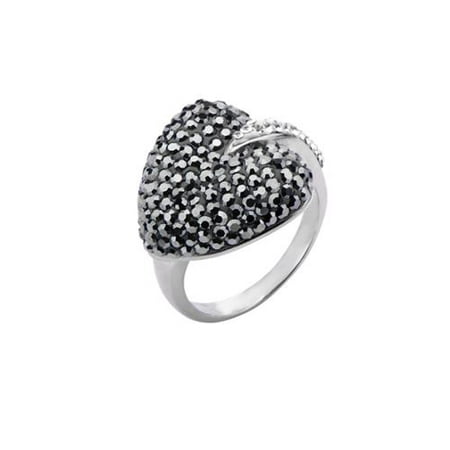 Inox Jewelry Womens Black Stainless Steel Heart Clear Black Gems Ring (Size 8)