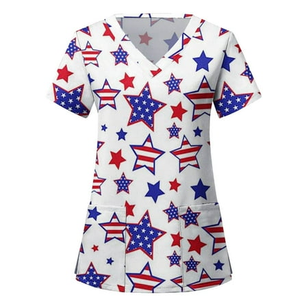 Sksloeg Scrubs Tops for Women American USA Flag Print Short Sleeve V Neck Loose Cotton Shirts Stretchy V-Neck Scrub Top with Pockets White L
Sksloeg Scrubs Tops for Women American USA Flag Print Short Sleeve V Neck Loose Cotton Shirts Stretchy V-Neck Scrub Top with Pockets White L