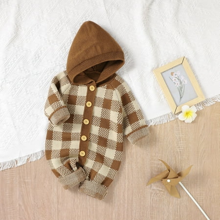 Unisex Baby Girl Boy Knitted Romper Jumpsuit Plaid Button Down Hooded Sweater Playsuit Clothes
Unisex Baby Girl Boy Knitted Romper Jumpsuit Plaid Button Down Hooded Sweater Playsuit Clothes