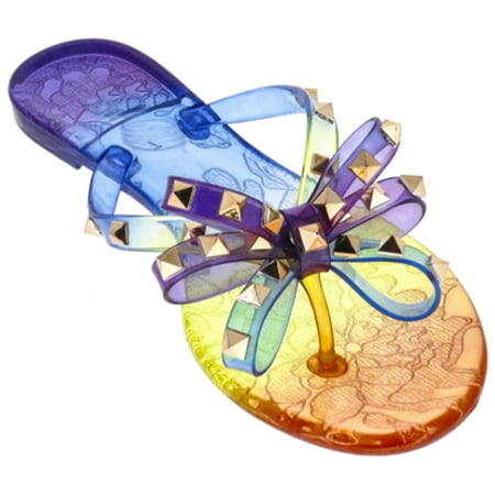 LAVRA Womens Stud Bow Sandals Summer Jelly Flip Flop