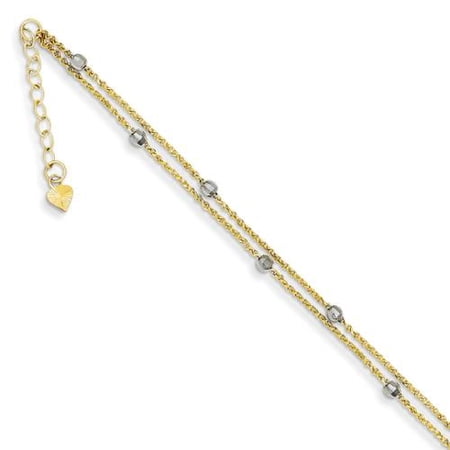 14K Two Tone Gold 9in 2 Stand Spiga Mirror Beads w/ 1in Ext Anklet 14K Two Tone Gold 9in 2 Stand Spiga Mirror Beads w/ 1in Ext Anklet