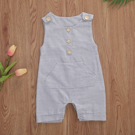 Nokpsedcb Newborn Infant Baby Boy Sleeveless Romper Striped Button Bodysuit Cotton Linen Jumpsuit One-Piece Outfit Clothes Grey 3-6 Months
Nokpsedcb Newborn Infant Baby Boy Sleeveless Romper Striped Button Bodysuit Cotton Linen Jumpsuit One-Piece Outfit Clothes Grey 3-6 Months