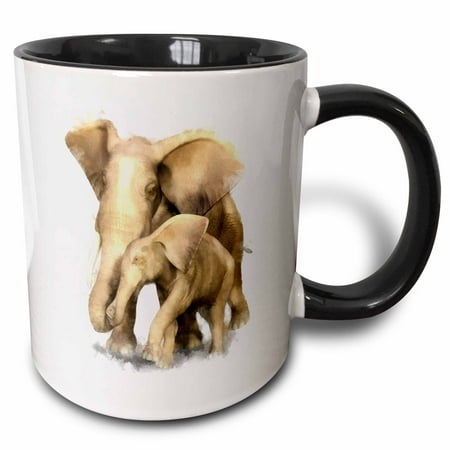 3dRose Elephant Mother and Child - Two Tone Black Mug 11-ounce