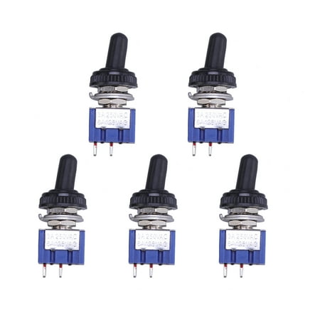 NUOLUX 5 x On/Off Mini Small Toggle Switch + Waterproof Cover 2P (Blue)