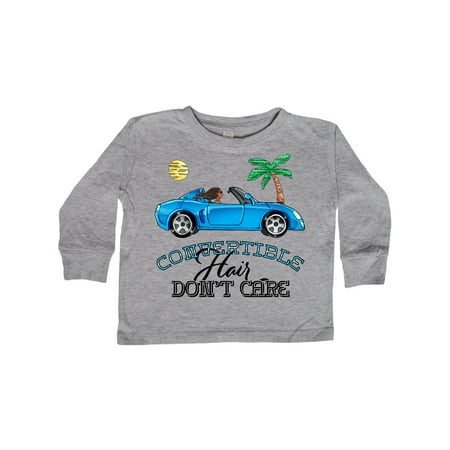 Inktastic Convertible Hair Don t Care with Black Hair and Blue Car Gift Toddler Toddler Girl Long Sleeve T-Shirt