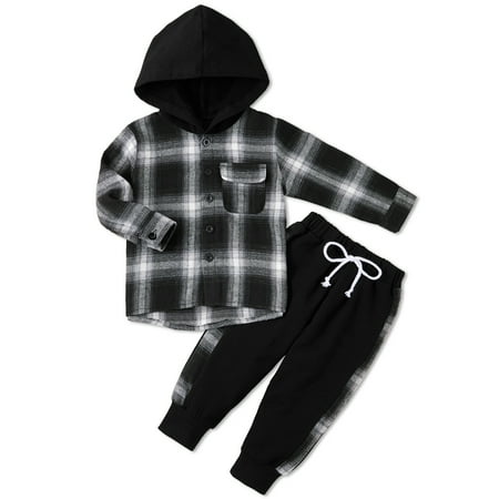 URMAGIC 1-5T Toddler Boys Christmas Pliad Hooded Sweatshirt Tops + Pants 2PCS Outfits Set