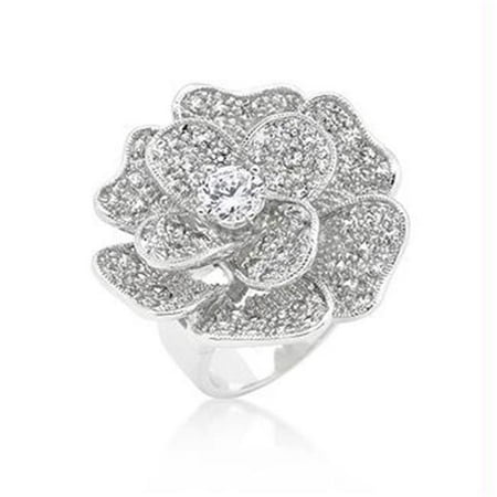 Large Flower CZ Cocktail Ring, <b>Size :</b> 05