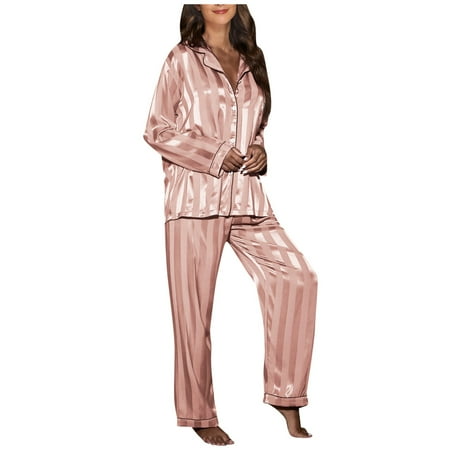 DNDKILG Button Down Long Sleeve and Pants Sets Loungewear Two-Piece Sleepwear for Women Striped Satin Pajamas Set Nightwear Pj Set Pink M
DNDKILG Button Down Long Sleeve and Pants Sets Loungewear Two-Piece Sleepwear for Women Striped Satin Pajamas Set Nightwear Pj Set Pink M