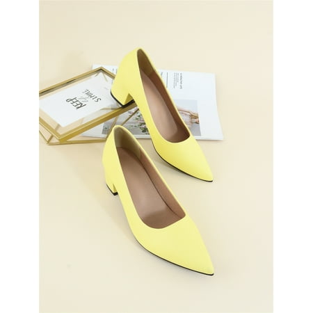 Point Toe Chunky Heeled Court Pumps Women‘s Footwear