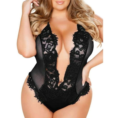 PALACLOTH Plus Size Deep V-neck Bodysuit For Women Ladies Lingerie Nightwear XS-5XL