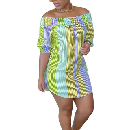 Binpure Women Color Block Dress Adults Off Shoulder Smocked Striped Half Sleeve One-piece
Binpure Women Color Block Dress Adults Off Shoulder Smocked Striped Half Sleeve One-piece