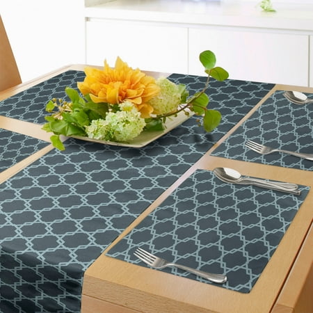 Quatrefoil Table Runner & Placemats Moroccan Style Oriental Pattern Antique Tiling Design Set for Dining Table Decor Placemat 4 pcs + Runner 16 x72 Slate Blue and Pale Blue by Ambesonne
Quatrefoil Table Runner & Placemats Moroccan Style Oriental Pattern Antique Tiling Design Set for Dining Table Decor Placemat 4 pcs + Runner 16 x72 Slate Blue and Pale Blue by Ambesonne