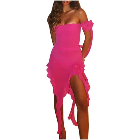 Summer Dresses For Women 2023 Women sFashionable Bra Mesh Floral Neck Lace Up Irregular Short Skirt Wooden Ear Hem Dress Clearance Dresses For Women