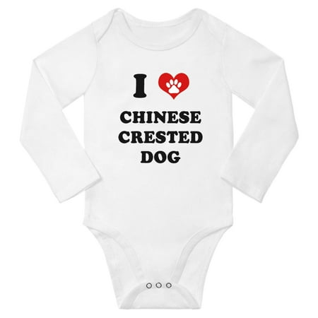 I Heart Chinese Crested Dog Cute Baby Long Romper (White 6-12 Months)