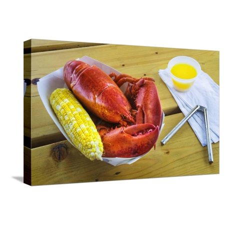 Maine Lobster and Corn on the Cob Stretched Canvas Print Wall Art By Jon Hicks