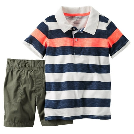 Carters Baby Clothing Outfit Boys 2-Piece Stripe Polo & Short Set Green