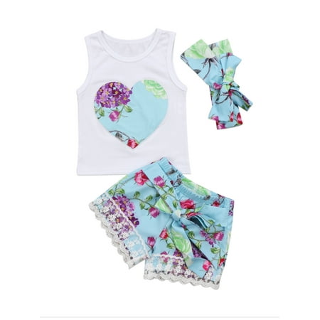 Inevnen Baby Girl Clothes Summe Heart Tank Tops and Lace Floral Short Pants with Bow Hair Band 
Inevnen Baby Girl Clothes Summe Heart Tank Tops and Lace Floral Short Pants with Bow Hair Band
