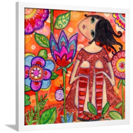 Big Eyed Girl Magic Flower Garden Framed Print Wall Art By Wyanne
