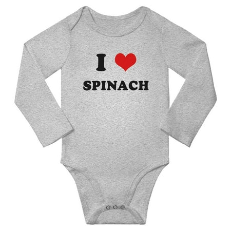I Heart Spinach Love Food Cute Baby Long Romper (Gray 6-12 Months)