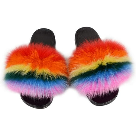 Women s Fur Slides Furry Slide Sandal for Outdoor Fur Slippers