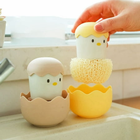 Cartoon Eggshell Handle Detachable Pot Brush Kitchen Replaceable Fiber Cleaning Ball