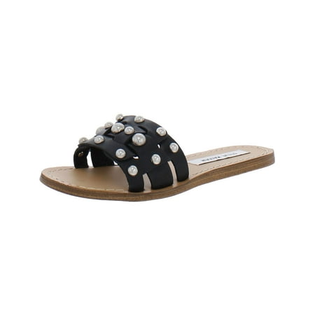 Steve Madden Womens Tanya Leather Slip On Slide Sandals