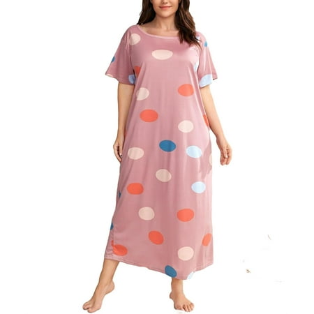 

Cute Polka Dot Round Neck Sleepshirts Short Sleeve Dusty Pink Plus Size Nightgowns & Sleepshirts (Women s)