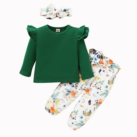 Kucnuzki 12 Months Baby Girl Fall-Winter Outfits Pants Sets 18 Months Long Sleeve Solid Color Ruffled Layer Tops Elastic Floral Pants Headband 3PCS Set Green
Kucnuzki 12 Months Baby Girl Fall-Winter Outfits Pants Sets 18 Months Long Sleeve Solid Color Ruffled Layer Tops Elastic Floral Pants Headband 3PCS Set Green