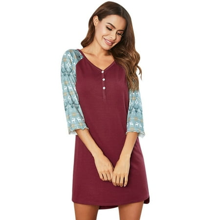 Women Nightgowns Dress Stitching Nightdress Slim Home Service v-Neck Long-Sleeved Nightdresses Wine red S
Women Nightgowns Dress Stitching Nightdress Slim Home Service v-Neck Long-Sleeved Nightdresses Wine red S