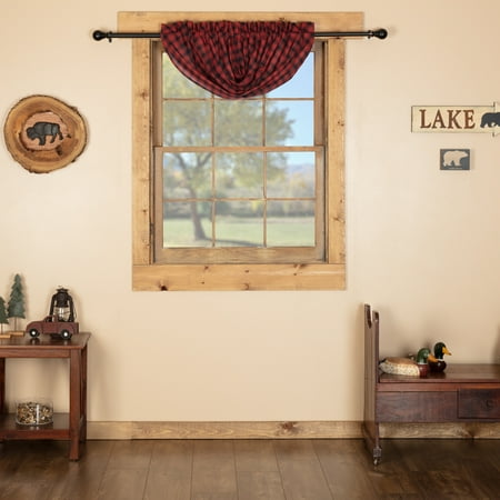 Chili Pepper Red Rustic Farmhouse Kitchen Curtains Shasta Cabin Rod Pocket Cotton Buffalo Check Balloon Valance