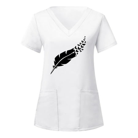 Luiyenes Tshirts Shirts for Women Graphic V-Neck V Neck Scrub Top