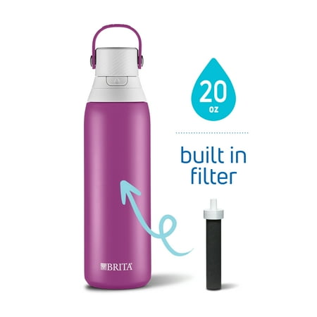 Brita 20 Ounce Premium Filtering Water Bottle with Filter - Double Wall Insulated Stainless Steel Bottle - BPA Free - Lilac