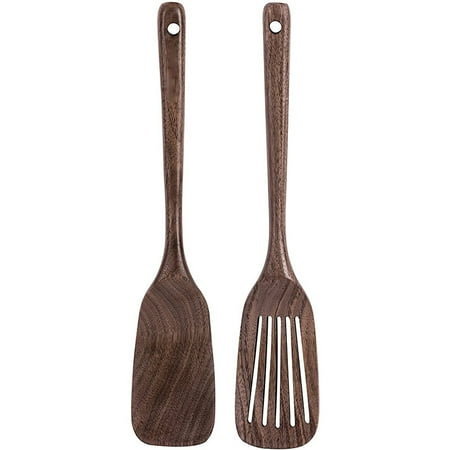 Wooden Spatula&Slotted Spatula for Cooking Black Walnut Long Handle