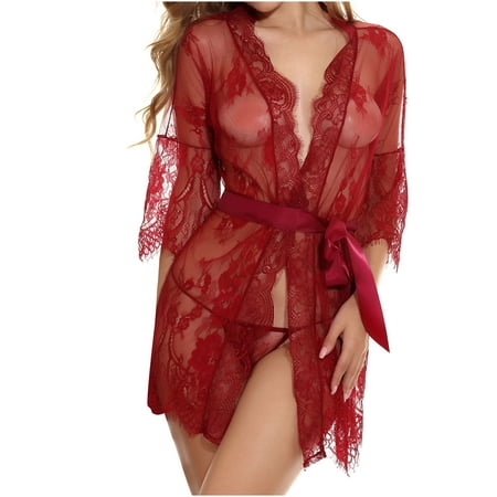 Lingerie for Women Solid Lace Mesh See-through 3/4 Sleeves Nightdress Ladies Pajamas Set Home Clothes
Lingerie for Women Solid Lace Mesh See-through 3/4 Sleeves Nightdress Ladies Pajamas Set Home Clothes