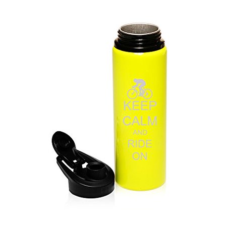 25 oz Aluminum Sports Water Travel Bottle Keep Calm And Ride On Bike (Yellow)