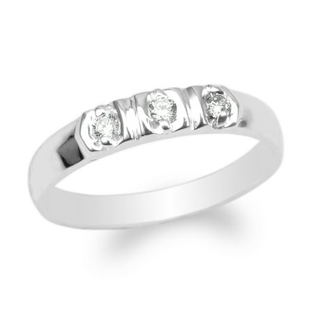 Ladies 14K White Gold 3 Round CZ Embedded Engagement Band Ring Size 4-10