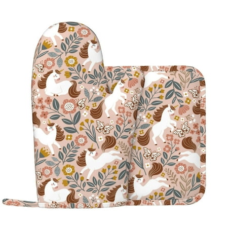 Oven Mitts and Pot Holders Sets - Bohemian Cute White Horse Flower_A Heat Resistant Silicone Oven Gloves (Left Glove) with Non-Slip Silicone Surface and hot pads for kitchen Baking Cooking
Oven Mitts and Pot Holders Sets - Bohemian Cute White Horse Flower_A Heat Resistant Silicone Oven Gloves (Left Glove) with Non-Slip Silicone Surface and hot pads for kitchen Baking Cooking