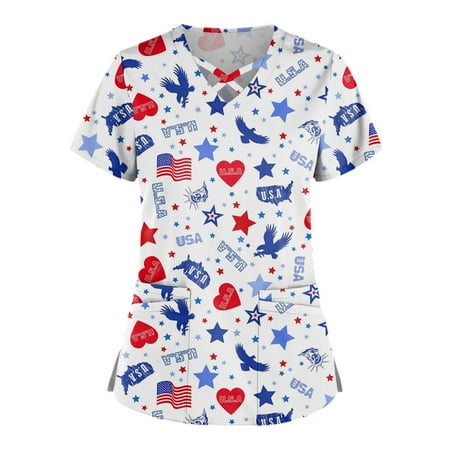 American Flag Print Shirts Plus Size Cute Printed Scrub Working Uniform Tops For Women Cross V-Neck Short Sleeve Fun T-Shirts Workwear Tee With Pockets White Medium
American Flag Print Shirts Plus Size Cute Printed Scrub Working Uniform Tops For Women Cross V-Neck Short Sleeve Fun T-Shirts Workwear Tee With Pockets White Medium