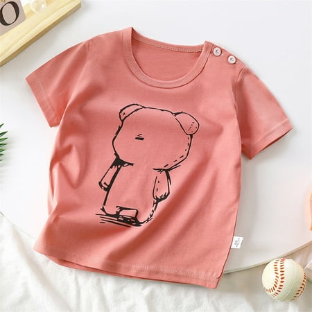 Holloyiver Toddler Baby Boys Girl Summer Short Sleeve Cartoon print T Shirt Round Neck Shirt Comfy Cotton Top Solid Shirts 6M-6T