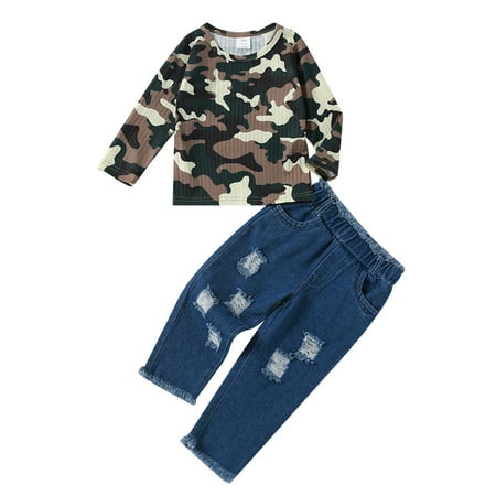 Frobukio Kids Baby Girls 2Pcs Clothes Sets Camouflage Print Round Neck Long Sleeve T-shirt+Holes Denim Pants Camouflage 1-2 Years
Frobukio Kids Baby Girls 2Pcs Clothes Sets Camouflage Print Round Neck Long Sleeve T-shirt+Holes Denim Pants Camouflage 1-2 Years