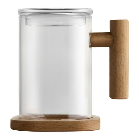 Glass Tea Mug with Infuser and Lid Tea Cup Wooden Handle Glass Coffee Mug Insulated Glass Mug