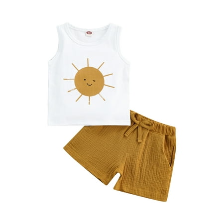 Canrulo Toddler Baby Girl Boy Clothes Cartoon Sun Print Sleeveless Tank Tops Casual Solid Shorts 2pcs Summer Outfits White 6-12 Months
Canrulo Toddler Baby Girl Boy Clothes Cartoon Sun Print Sleeveless Tank Tops Casual Solid Shorts 2pcs Summer Outfits White 6-12 Months