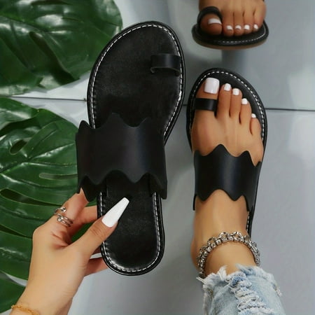 Comfortable & Stylish Women s Black Slide Sandals - Faux Leather Open Toe Flats with Non-Slip Toe-Strap
Comfortable & Stylish Women s Black Slide Sandals - Faux Leather Open Toe Flats with Non-Slip Toe-Strap