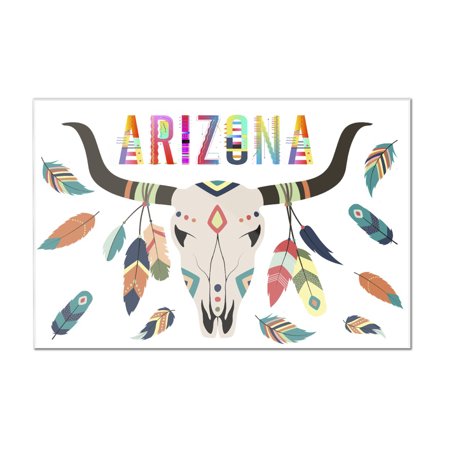 Arizona - Cow Skull & Feathers - Lantern Press Artwork (12x8 Acrylic Wall Sign)