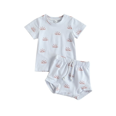 Bmnmsl Baby Summer Set Short Sleeve Sun Print Tops Shorts Set