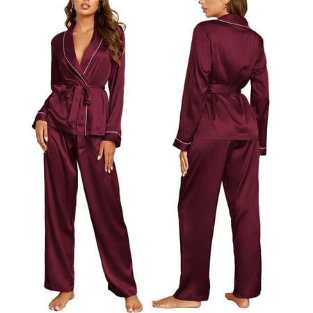 Nokiwiqis Women Sleeping Long Sleeve Lapel Button Shirt Silk Pants Fall Pajamas
Nokiwiqis Women Sleeping Long Sleeve Lapel Button Shirt Silk Pants Fall Pajamas