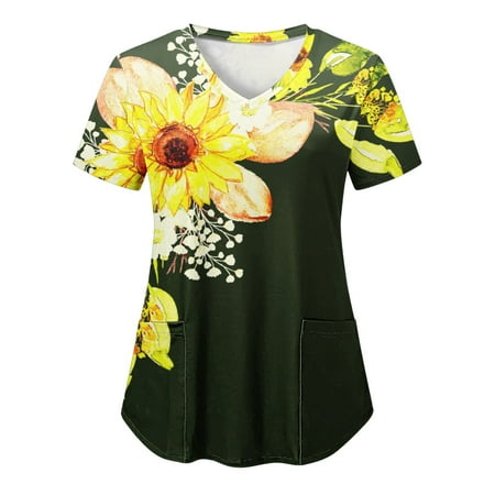 Women Scrubs Top Casual Printed Short Sleeve Leisure V-Neck Holiday Flower Working Uniform Nurses Clothing Workwear Tops With Pockets Holiday Female Dailywear Clothing 
Women Scrubs Top Casual Printed Short Sleeve Leisure V-Neck Holiday Flower Working Uniform Nurses Clothing Workwear Tops With Pockets Holiday Female Dailywear Clothing